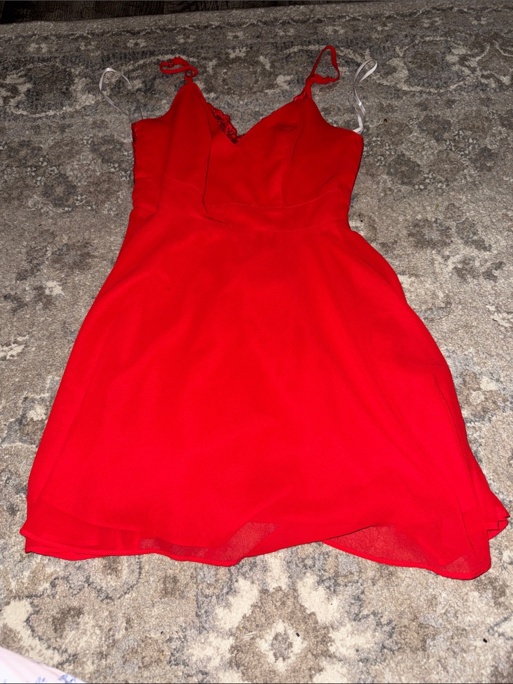 Lulu's Red Spaghetti Strap V-Neck Dress